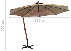 tópszínű tömör fenyőfa függő napernyő rúddal 3,5 x 2,9 m
