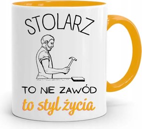 Sárga Bögre Ajándék Az Asztalosnak Egy Életstílus, fényképes nyomtatással