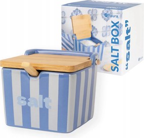 Nagy kerámia sótartó fa fedéllel és kanállal 680ml