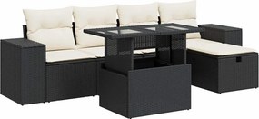 vidaXL 6 részes fekete polyrattan kerti ülőgarnitúra párnákkal