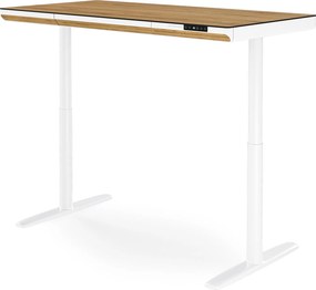 Elektromos ülő-álló íróasztal fiókkal és Qi vezeték nélküli töltővel fehér/aranytölgy, 1400 mm: ELLIS