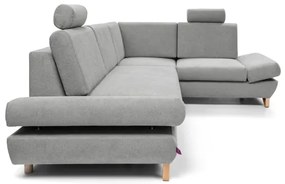 Ággyá nyitható, kárpitozott, jobb oldali L-alakú sarok ülőgarnitúra tárolórekesszel AVESTA, szürke