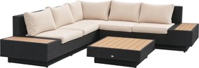 Outsunny 4 részes Luxus Poli Rattan Kertbútor Szett - Kertbútor Lounge Szett Polcokkal és Oldaltáblával, Ülőpárnával, Fekete | Aosom