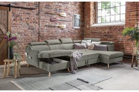 Világosszürke bársony kinyitható sarokkanapé (jobb oldali-"U" alakú) Sweet Harmony – Miuform