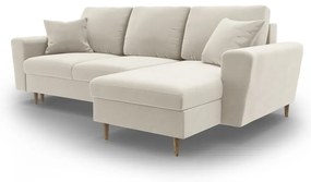 Bézs bársony kinyitható tárolóhelyes sarokkanapé Kyoto – Cosmopolitan Design