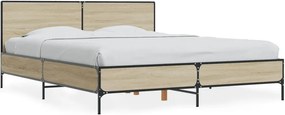 vidaXL sonoma tölgyszínű szerelt fa és fém ágykeret 150 x 200 cm