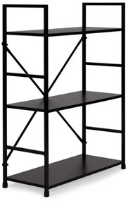 Fekete 3 szintes nyitott könyvespolc, tároló állvány fém lábakkal - 59x80cm Intenso