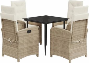 vidaXL 5 részes bézs polyrattan kerti étkezőgarnitúra párnákkal