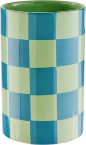 CHECKER kerámia váza 20cm menta/kék