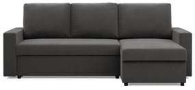 Zeus sarokkanapé, 2 ágyneműtartóval, egyenes kartámasz, szövet anyag, univerzális oldal, hab töltet, szürke