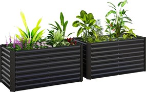 Outsunny 2 db-os Emelt Virágágy Szett, Téglalap Alakú Emelt Kertészők, Kert DoBoZok, Nyitott Alj, Galvanizált Acél Emelt Kertágyak Fűszerekhez, Gyümöl