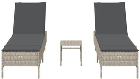 3 részes világosszürke polyrattan napozóágy szett párnával