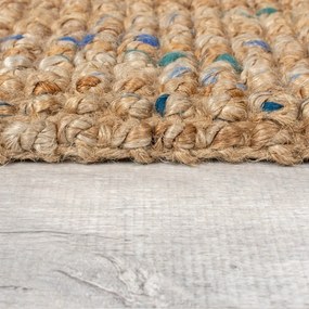 Kék-natúr színű kézi szövésű juta futószőnyeg 60x230 cm Jute Boucle Blue – Flair Rugs