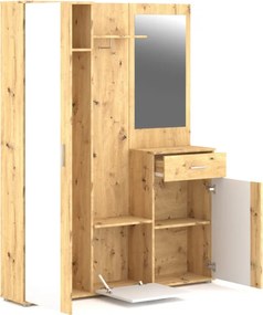 Előszoba bútor szett Artisan tölgy / fehér színkombinációban LED világítással – TRIO
