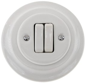 Bohemia-Design - Retro stílusú porcelán dupla kapcsoló kerettel, 6+6-os, fehér