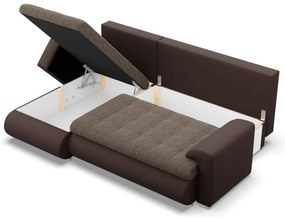 Tokio sarokkanapé, 2 ágyneműtartóval, fonott + műbőr, baloldali, barna