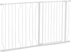PawHut Ajtóvédő Lépcsővédő 10/20 cm-es Kiterjesztéssel, Fúrás Nélküli Lépcsővédő, 75-145 cm-es Szélességig, Mindkét Oldalon Forgatható, Acél, Fehér |