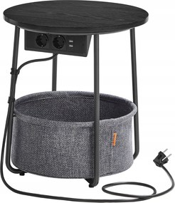 Kis funkcionális dohányzóasztal újságtartóval és tápkábellel