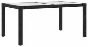 fekete polyrattan és edzett üveg kerti asztal 150 x 90 x 75 cm
