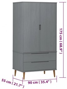 MOLDE szürke tömör fenyőfa gardrób 90 x 55 x 175 cm