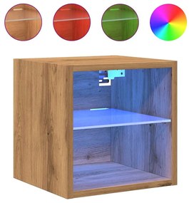 2 db kézműves tölgy színű fali TV-szekrény LED-del 30x28,5x30cm