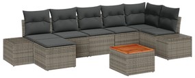 8 darabos Kerti Kárpitos Szett Párnákkal Szürke Poli Rattan Acacia