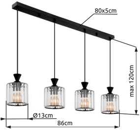 Globo 15742-4 - Csillár zsinóron JORDANA 4xE27/60W/230V fekete