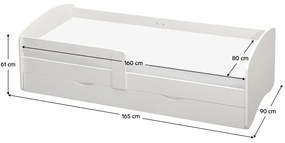 Egyszemélyes ágy 80 cm Carecen (fehér) (ágyráccsal)  (tárolóhellyel). 1116279