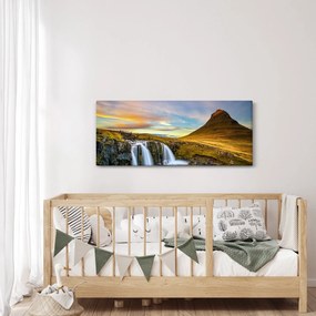 Kép a hegyekről és vízesésekről Izlandon (120x50 cm)