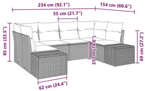 6 Darabos Kert Sofa Szett Párnákkal Fekete Poli Rattan