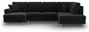 Fekete bársony kinyitható tárolóhelyes sarokkanapé (jobb oldali-U alakú) Kyoto – Cosmopolitan Design
