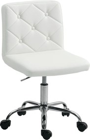 HOMCOM Állítható Irodai Szék Gombos Kárpitozással és Forgó Kerekekkel, PU Bőr, Hab és Acél, 44x50x78-88 cm, Fehér | Aosom