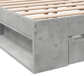 betonszürke szerelt fa ágykeret fiókokkal 200 x 200 cm