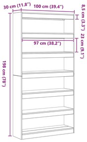 Könyvespolc Sonoma tölgy Mérnöki fa 100 x 30 x 198 cm Polcozás
