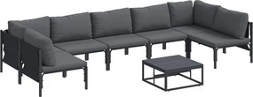 vidaXL Kerti Kanapé Szett párnával 8 pcs Fekete Acél