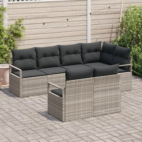 7 darabos kertkanapé szett párnákkal Világosszürke Poli Rattan, 2 fős kertkanapé tárolóval és párnákkal Szürke Poli Rattan