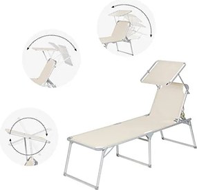 Napozóágy, nagyméretű fekvő napozószék, 65 x 200 x 48 cm, terhelhetőség 150 kg, bézs