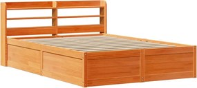 vidaXL viaszbarna tömör fenyőfa ágykeret fejtámlával 135 x 190 cm