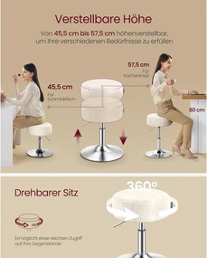 VASAGLE sminkszék, bárszék, magasságállítható, 360°-ban forgatható, krémfehér