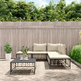 6 részes antracitszürke polyrattan kerti ülőgarnitúra párnákkal