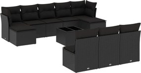 vidaXL 11 részes fekete polyrattan kerti ülőgarnitúra párnákkal