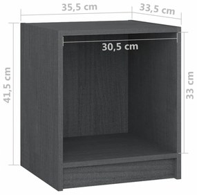 2 db szürke tömör fenyőfa éjjeliszekrény 35,5 x 33,5 x 41,5 cm