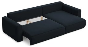 Sötétkék bársony kinyitható-tárolóhelyes sarokkanapé (jobb oldali-heverő résszel) Kapua – Makamii