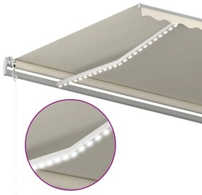 krémszínű automata szélérzékelős és LED-es napellenző 500x350cm