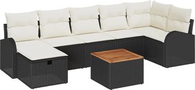 vidaXL Kerti Kanapé Szett párnával tárolóval 8 pcs Fekete Poli rattan