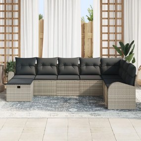 8 Részes Kerti Kanapészett Párnákkal Világos Szürke Poly Rattan