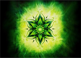 Kép - Virág mandala zöld háttérrel (üvegen) (70x50 cm)