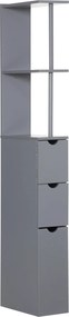 HOMCOM Modern Fürdőszobai Segédoszlop Szürke Fürdőszekrény 2 Polccal, 2 Fiókkal és 1 Felborulásgátló Ajtóval 15x33x136.5 cm | Aosom