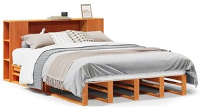 viaszbarna tömör fa könyvespolcos ágy matrac nélkül 140 x 190cm