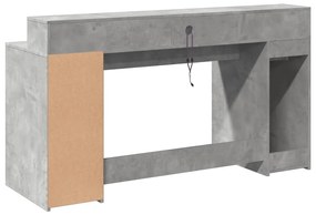 betonszürke szerelt fa íróasztal LED-világítással 160x55x91 cm